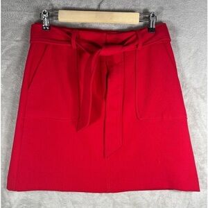 LOFT Fire Truck Red Mini Skirt Wide Front Pockets Fabric Belt Front Zip Size 4